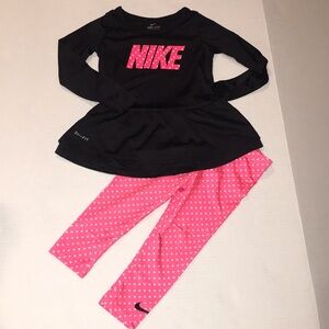 Nike Dri Fit Toddler Girl Matching Set Peplum Top And Legging Black Pink